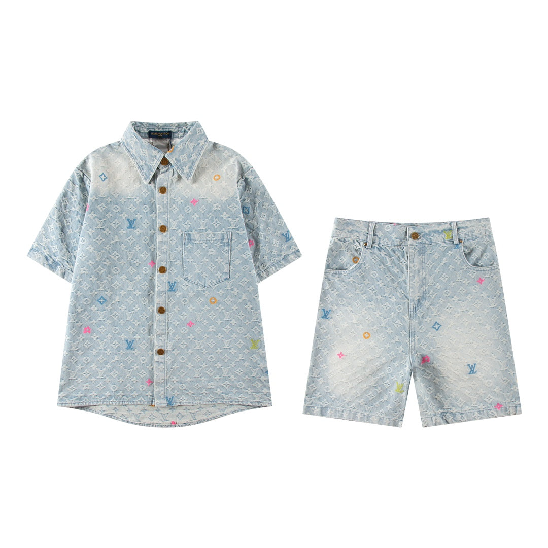 Conjunto Louis Vuitton denim monograma multicolor – Camisa + bermuda