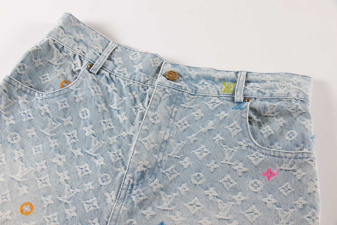 Conjunto Louis Vuitton denim monograma multicolor – Camisa + bermuda