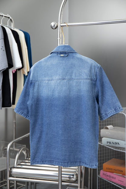 Conjunto Louis Vuitton vaquero azul claro – Camisa y pantalón corto denim premium