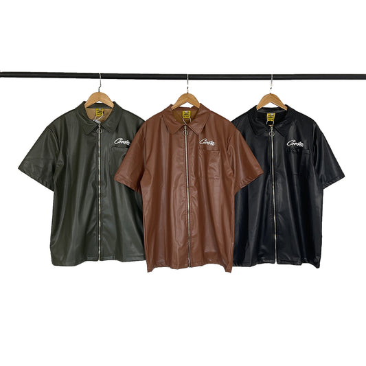 Camisa Corteiz de Cuero Sintético – Estilo Urbano Oversized