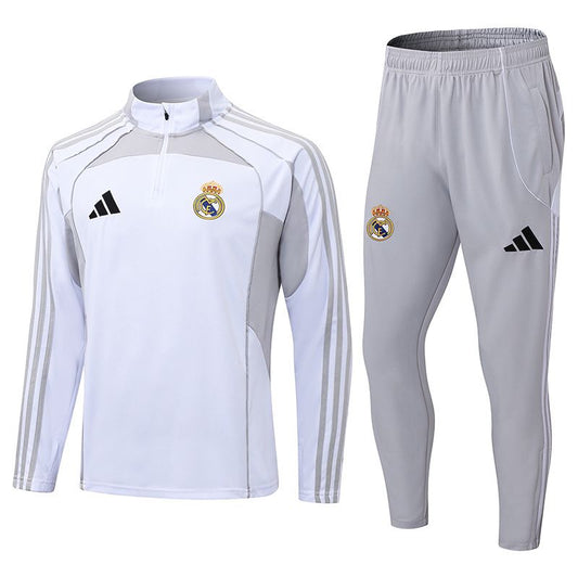 Chándal Real Madrid Blanco y Gris 2025/2026 – Conjunto de Entrenamiento