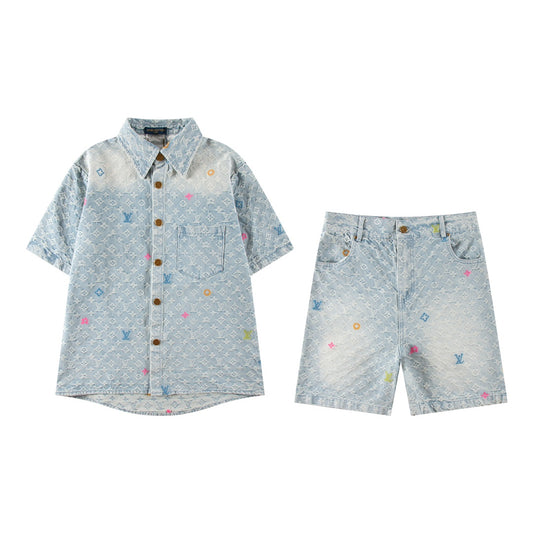 Conjunto Louis Vuitton denim monograma multicolor – Camisa + bermuda
